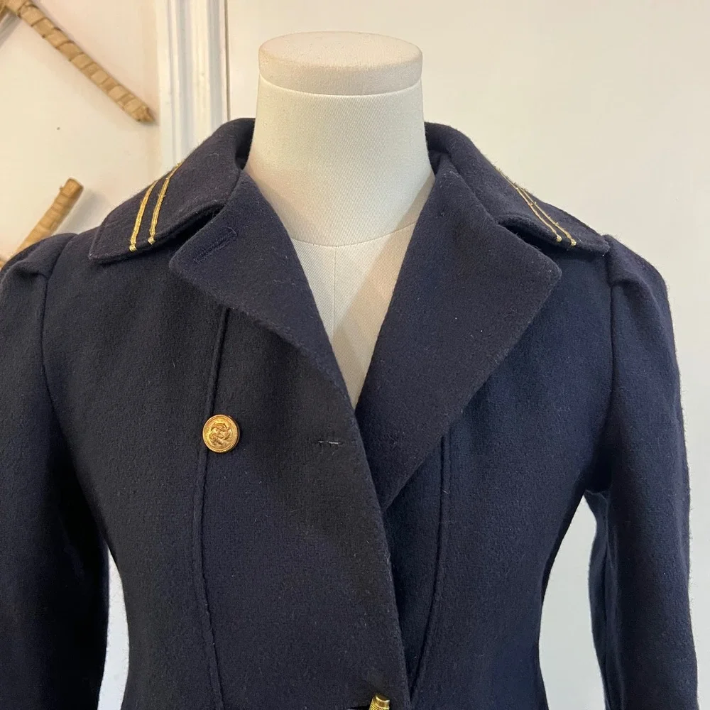Vintage Freeway Fashions Navy Wool Double Breasted Military Pea Coat Girls 7